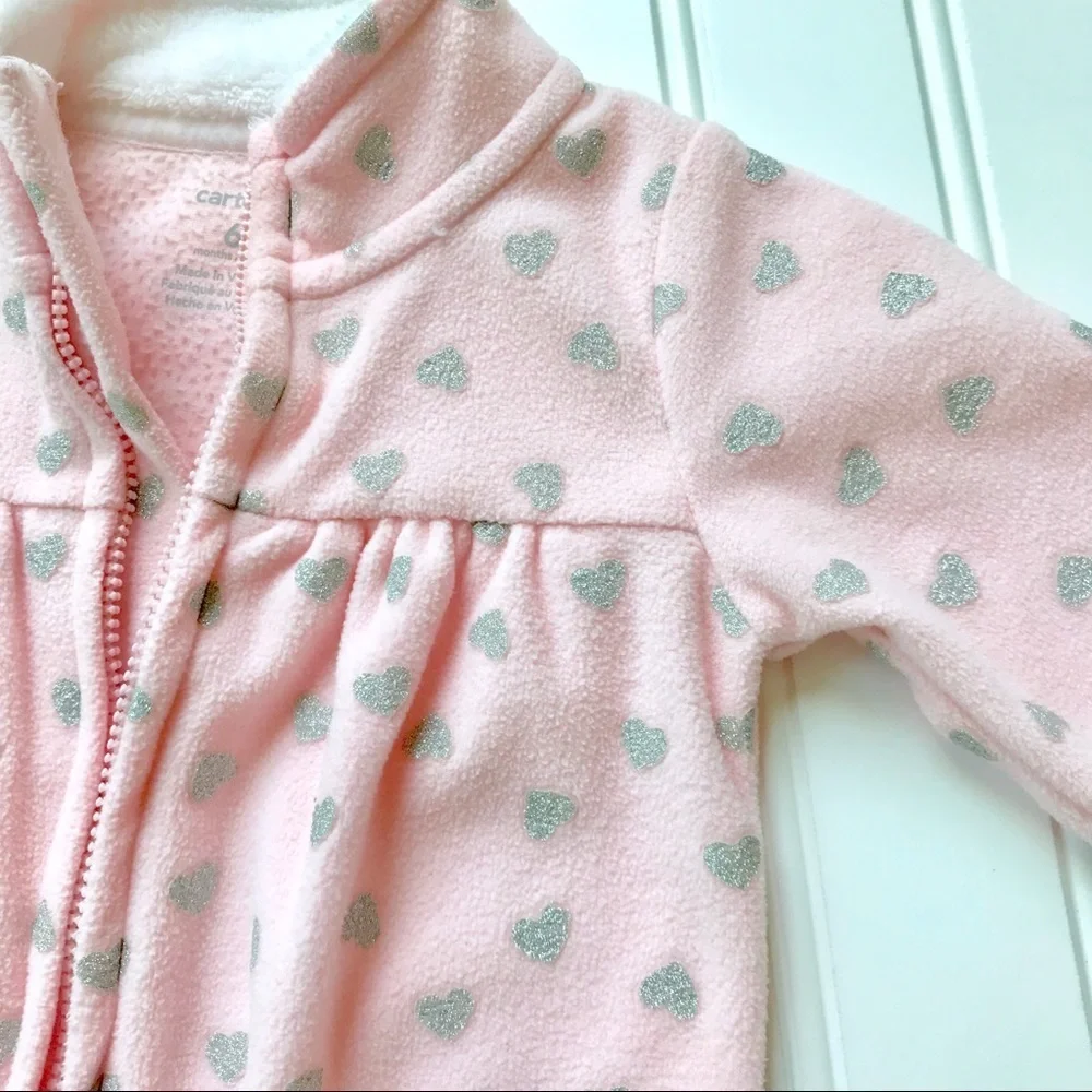 •Carter’s• pink heart fleece sleeper